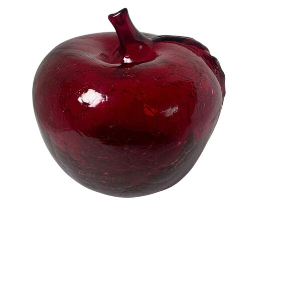 Vintage Blown Art Glass Apple Crackle Faux Fruit Home Table Decor - Picture 9 of 14